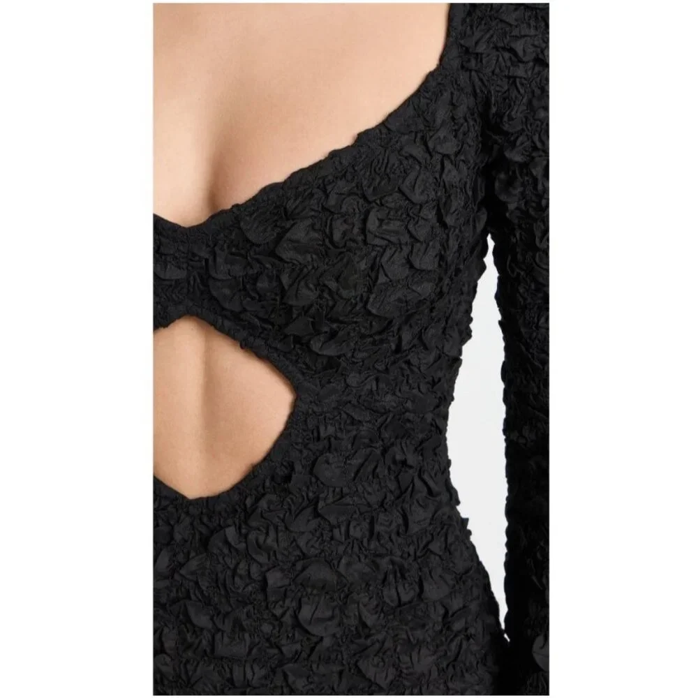 NWT Mara Hoffman Dione Black Popcorn Smocked Cutout Dress